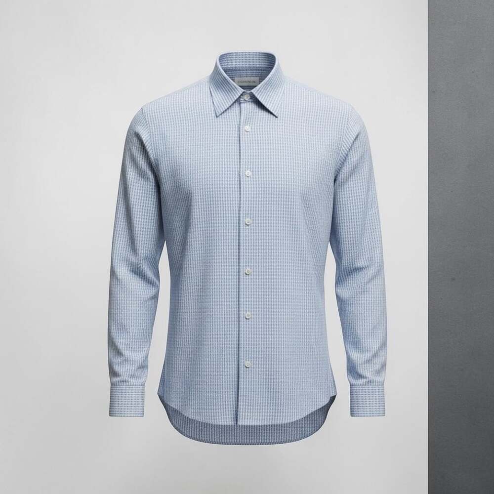 Calvin Klein Men Slim Tall Non-Iron Dress Shirt Size 16.5 36/37 Blue Micro Print